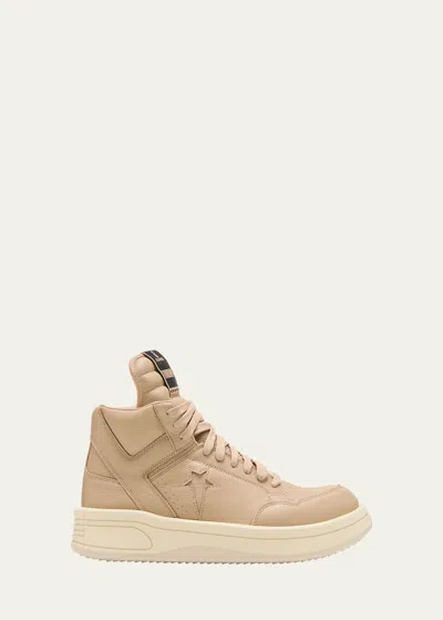 Drkshdw Rick Owens X Converse Men's Turbowpn Tonal Leather High-top Sneakers In Cave