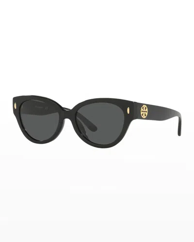 Tory Burch Logo Acetate & Polyamide Cat-eye Sunglasses In Black
