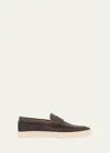 Brunello Cucinelli Men's Suede Moccasin Penny Loafers In Charcoal