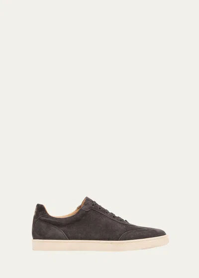Brunello Cucinelli Men's Suede T-toe Low-top Sneakers In Charcoal