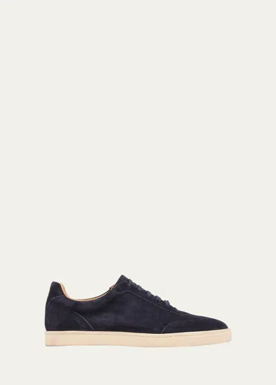 Brunello Cucinelli Men's Suede T-toe Low-top Sneakers In Dark Blue