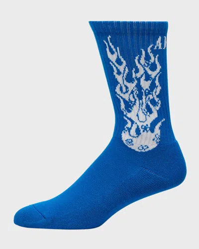 Amiri Men's Flames Crew Socks In Blue