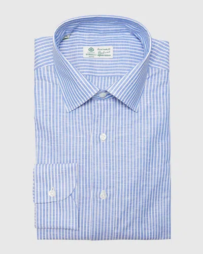 Borrelli Men's Linen Stripe Dress Shirt In 15 Blue White