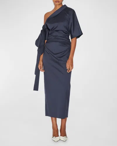 Bernadette Bowie One-shoulder Midi Dress In Midnight Blue