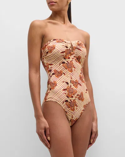 Ulla Johnson Monterey Bandeau One-piece Swimsuit In Cactus Flower