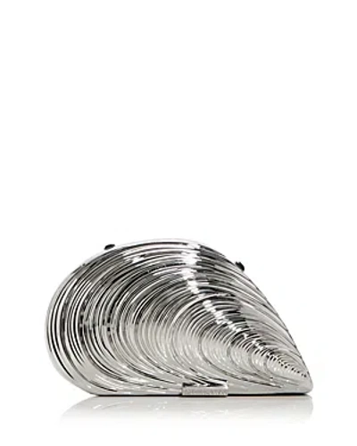 Simkhai Bridget Metal Oyster Shell Clutch Silver One Size In Grey