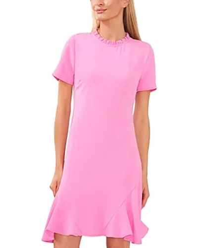 Cece Women's Ruffle Neck Short Sleeve Godet A-line Dress In Bright Peony