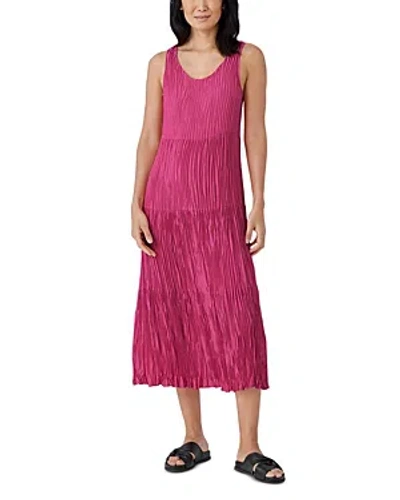 Eileen Fisher Tiered Pleated Silk Midi Dress In Geranium