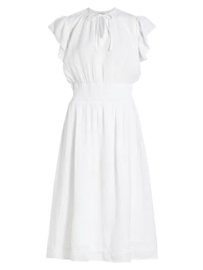 Rails Iona Linen Blend Midi Dress In White Lace Detail