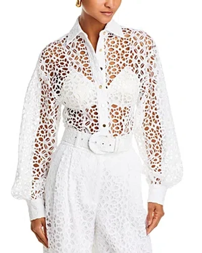 Sergio Hudson Eyelet Darted Button-front Top In White