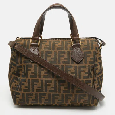 Pre-owned Fendi Tobacco Zucca Canvas And Leather Boston Bag In Brown