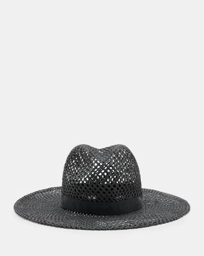 Allsaints Suvi Straw Fedora Hat In Black