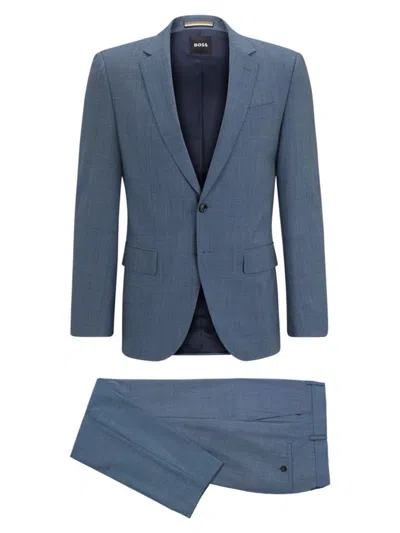 Hugo Boss Slim-fit Suit In Micro-patterned Stretch Cloth In Blue