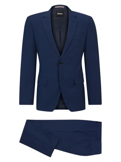 Hugo Boss Slim-fit Suit In Micro-patterned Stretch Cloth In Dark Blue
