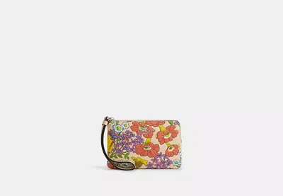 Coach Outlet Corner Zip Wristlet With Floral Print In White