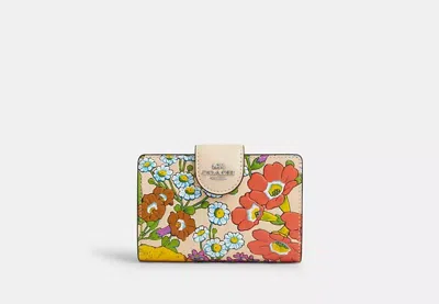 Coach Outlet Medium Corner Zip Wallet With Floral Print In White