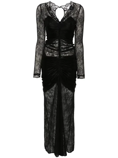 Rabanne Lace-panel Long-sleeve Dress In Black  