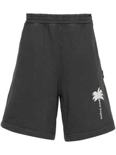 Palm Angels The Palm Cotton Sweat Shorts In Dark Grey