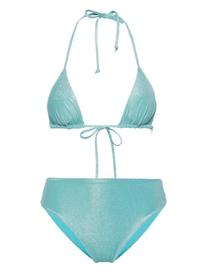 Fisico Lurex Triangle Bikini In Blue