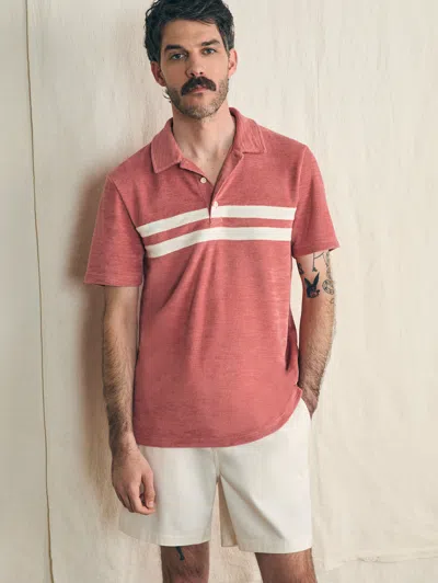 Faherty Cabana Towel Terry Surf Stripe Polo Shirt In Faded Flag