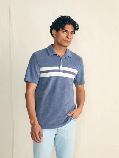 Faherty Cabana Towel Terry Surf Stripe Polo Shirt In Ivory Storm
