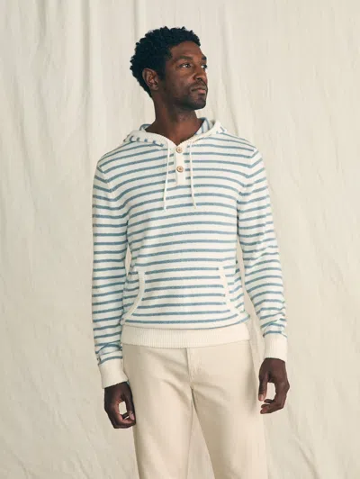 Faherty Cove Sweater Hoodie In Ivory Chambray Stripe
