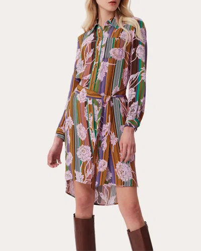 Diane Von Furstenberg Prita Striped Floral-print Shirtdress In Multicolor