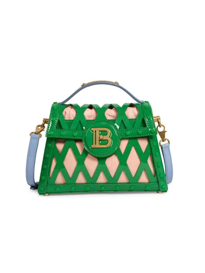 Balmain B-buzz Dynasty Openwork Leather Tote Bag In Green