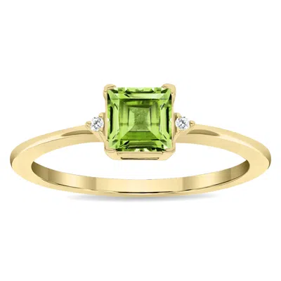 Sselects Women's Square Shaped Peridot And Diamond Classic Ring In 10k Yellow Gold In Green