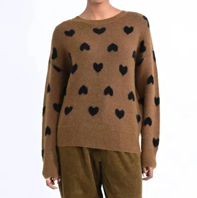 Molly Bracken Heart Pattern Knit Sweater In Khaki In Brown