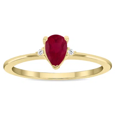 Sselects Women's Pear Shaped Ruby And Diamond Classic Ring In 10k Yellow Gold In Red