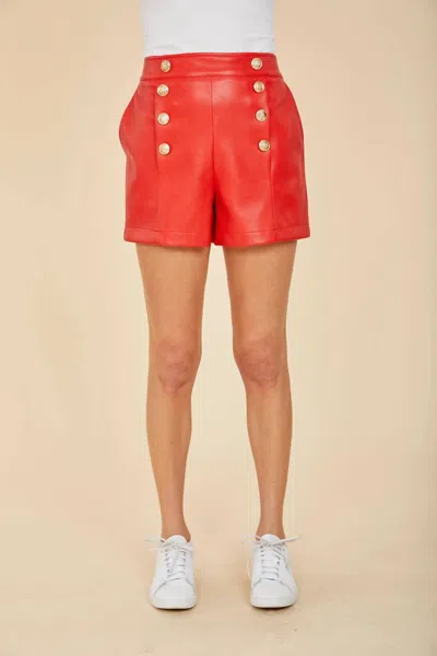 Dolce Cabo Faux Leather High-waisted Button Shorts In Scarlet In Red