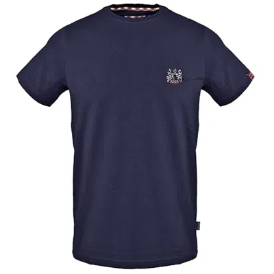 Aquascutum Elegant Cotton Tee With Iconic Men's Accents In Blue