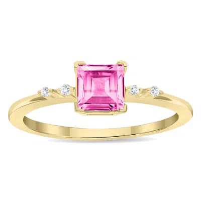 Sselects Women's Square Shaped Topaz And Diamond Sparkle Ring In 10k Yellow Gold In Pink