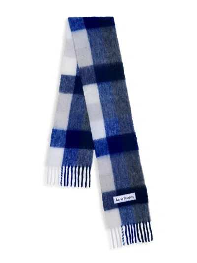 Acne Studios Women's Vally Wool Check Scarf In White Grey Royal Blue