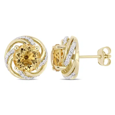 Mimi & Max 4ct Tgw Citrine And White Topaz Swirl Stud Earrings In Yellow Plated Sterling Silver