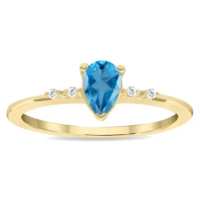 Sselects Women's Pear Shaped Topaz And Diamond Sparkle Ring In 10k Yellow Gold In Blue