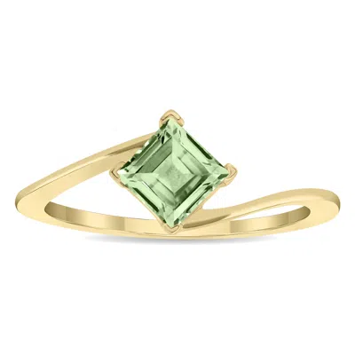 Sselects Women's Solitaire Square Shaped Amethyst Wave Ring In 10k Yellow Gold In Green