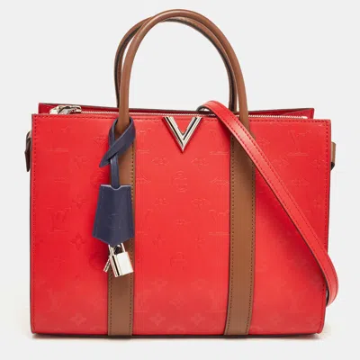 Pre-owned Louis Vuitton Rubis/noisette Monogram Plume Leather Very Mm Tote In Red