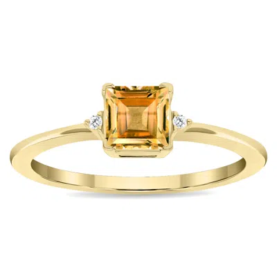 Sselects Women's Square Shaped Citrine And Diamond Classic Ring In 10k Yellow Gold In Orange