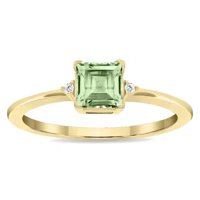 Sselects Women's Square Shaped Amethyst And Diamond Classic Ring In 10k Yellow Gold In Green