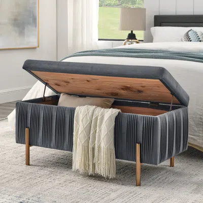 Simplie Fun Elegant Upholstered Velvet Storage Bench In Gray