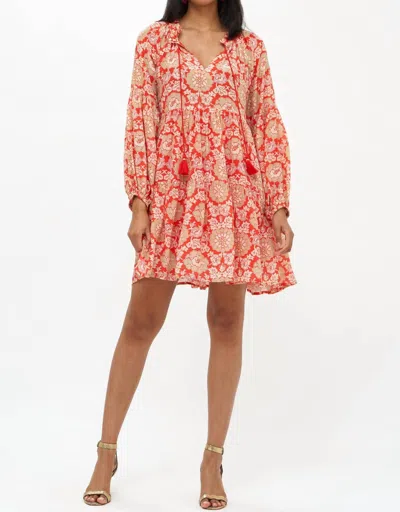 Oliphant Balloon Sleeve Dress In Red In Pink