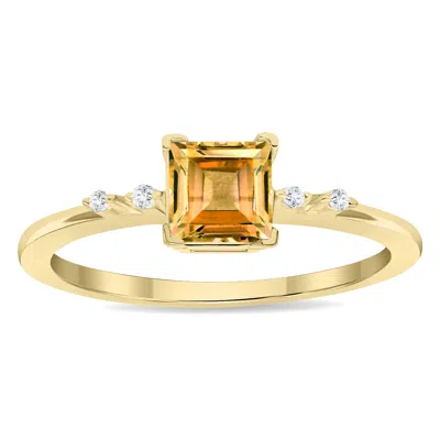 Sselects Women's Square Shaped Citrine And Diamond Sparkle Ring In 10k Yellow Gold In Orange
