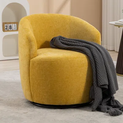 Simplie Fun 037-chenille Fabric Swivel Accent Armchair Barrel Chair In Yellow