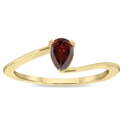 Sselects Women's Solitaire Pear Shaped Garnet Wave Ring In 10k Yellow Gold In Red
