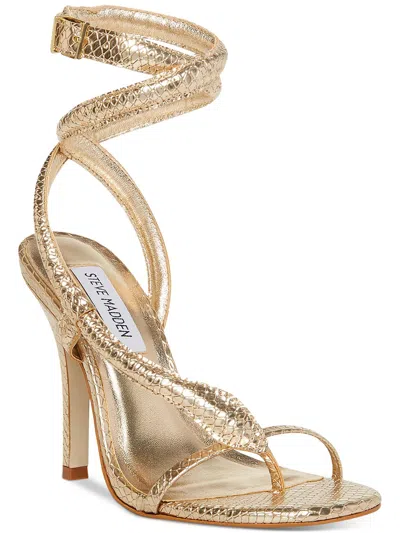 Steve Madden Scalia Womens Faux Leather Snake Strap Heels In Gold