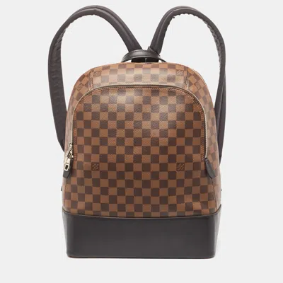 Pre-owned Louis Vuitton Damier Ebene Canvas And Leather Jake Backpack In Brown