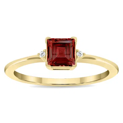 Sselects Women's Square Shaped Garnet And Diamond Classic Ring In 10k Yellow Gold In Red
