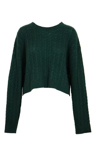 Lucy Paris Shay Cable Knit Sweater In Pine In Silver